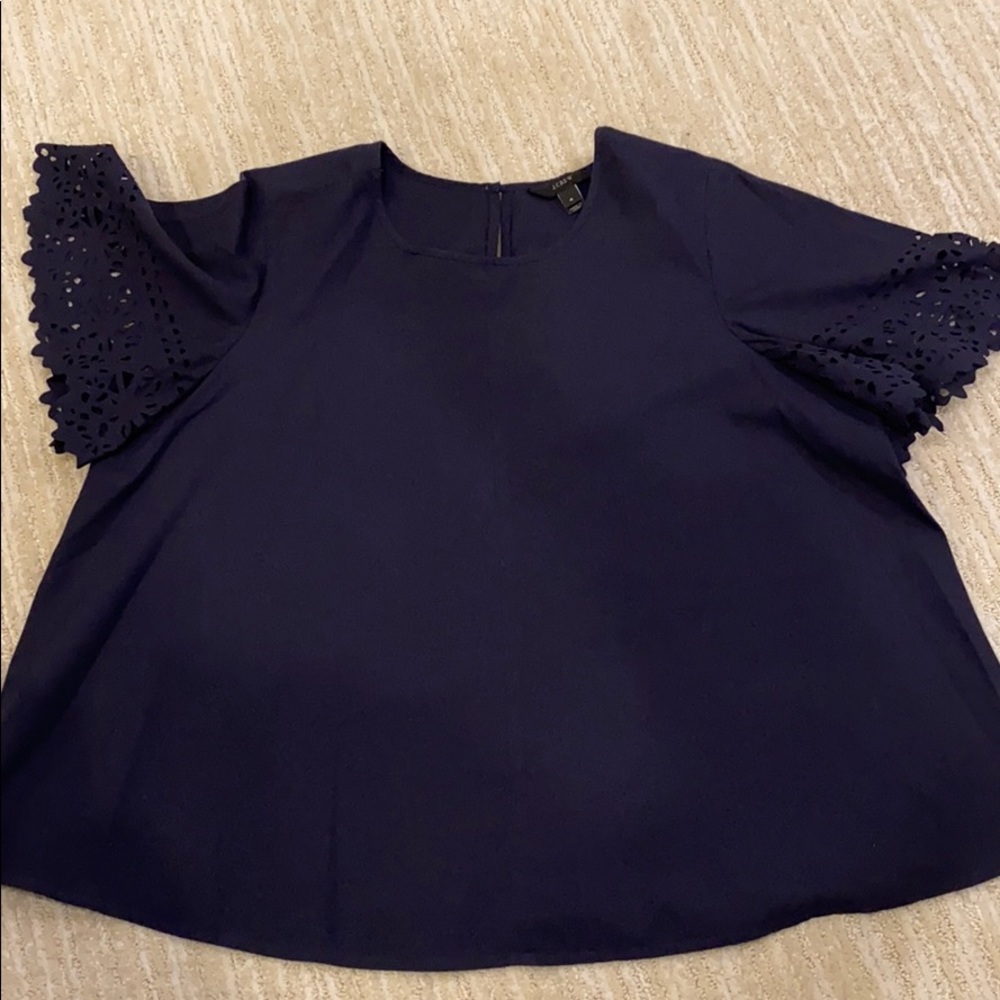 J.Crew Navy Short Sleeve Cut Out Pattern Top